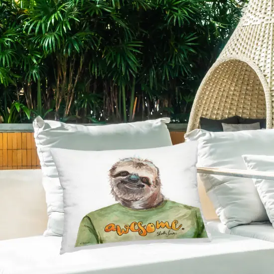 Awesome Smiling Sloth Design by Jennifer Redstreake Outdoor Printed Pillow  {2}