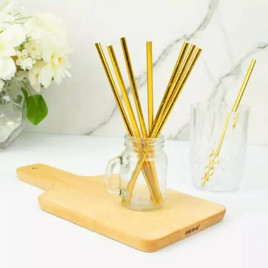 50 Gold 8 in Metallic Disposable Paper Drinking STRAWS Party Events Decorations {4}