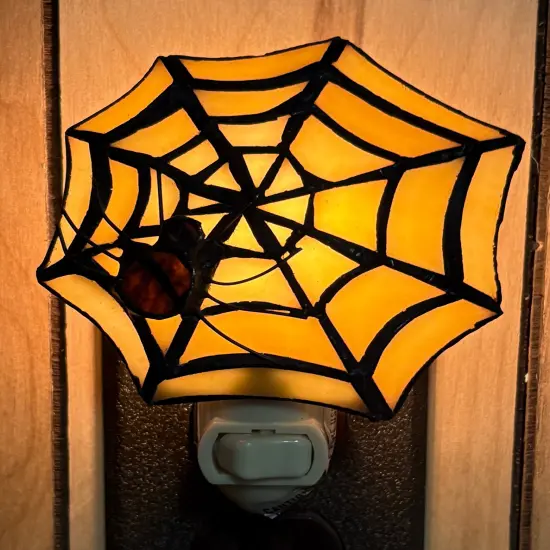Spider Web Stained Glass Night Light - Tiffany Style - Perfect for Any Room {2}