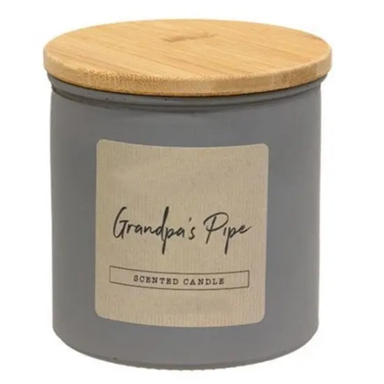 14oz Grandpa's Pipe Candle in Grey Glass Jar with Wooden Lid Nostalgic Pipe Tobacco Fragrance {1}