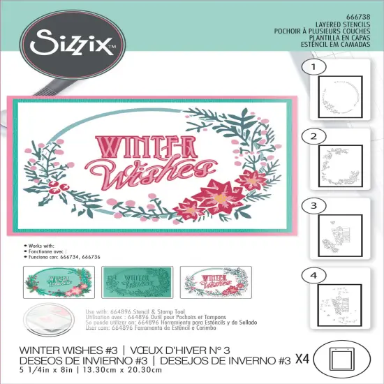 Sizzix A6 Layered Stencils 4/Pkg By Jen Long-Winter Wishes #3 {1}