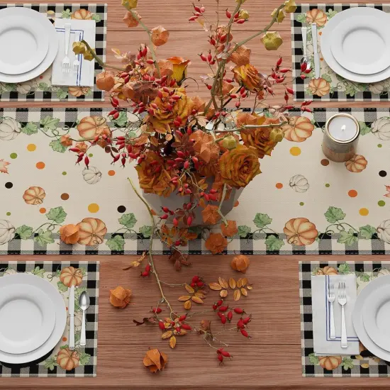 Fall Black Cat Pumpkin Plaid Table Runner {4}