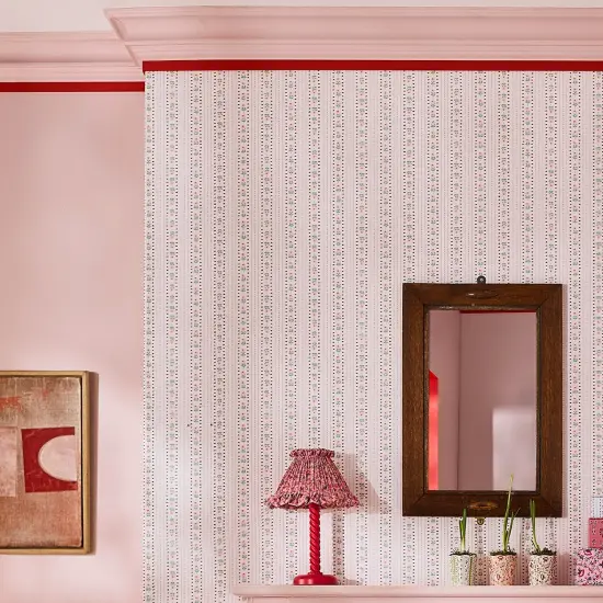 Cath Kidston Rose Ticking Stripe Pink Wallpaper {1}