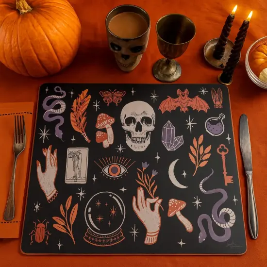 Halloween Skull Magic Designed Hardboard Single Placemats Spooky Scary, 13" x 16" {3}
