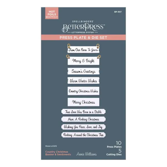 Spellbinders Press Plate & Die Set By Annie Williams-Country Christmas Banner & Sentiments {1}