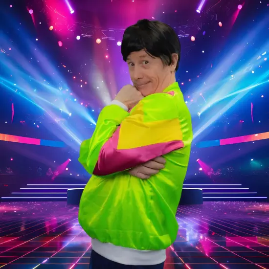 Guys 80's Windbreaker Set Includes Wig {3}