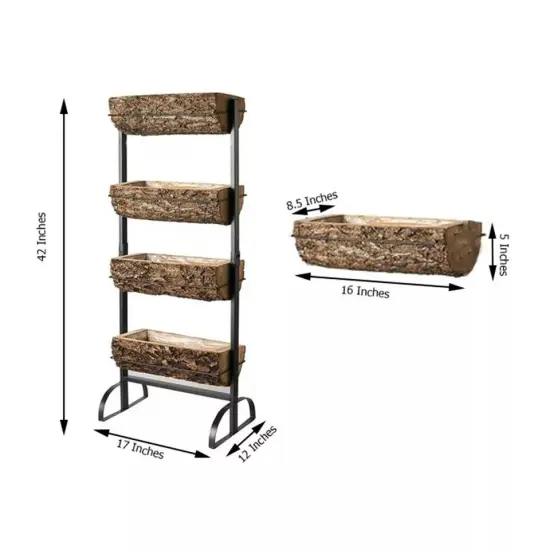 4 Tier Black Brown Metal Stand Natural Wood Planters Holders Home Decorations {4}