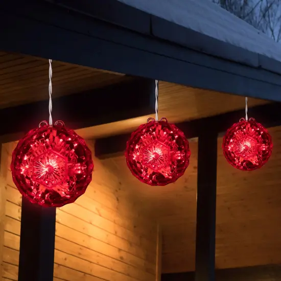 Northlight LED Lighted Crystal Sphere Outdoor Christmas Decoration - 5" - Red - 2' White Wire {4}