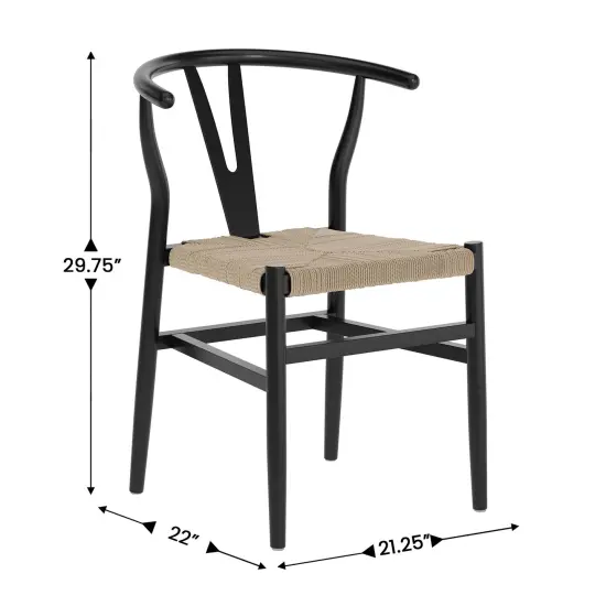 Merrick Lane Staci Stack Dining Chair with Y-Back Style Design, Solid Wood Frame, Woven Kraft Paper Rope Seat BlackFrame/Natural {5}