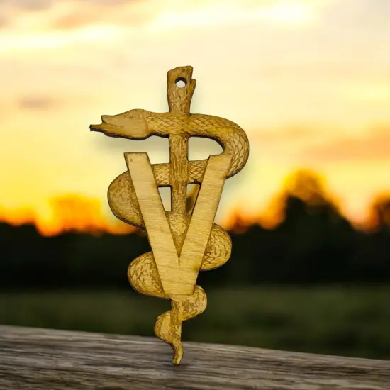 Ornament - Veterinarian Caduceus - Raw Wood 3x5in {2}