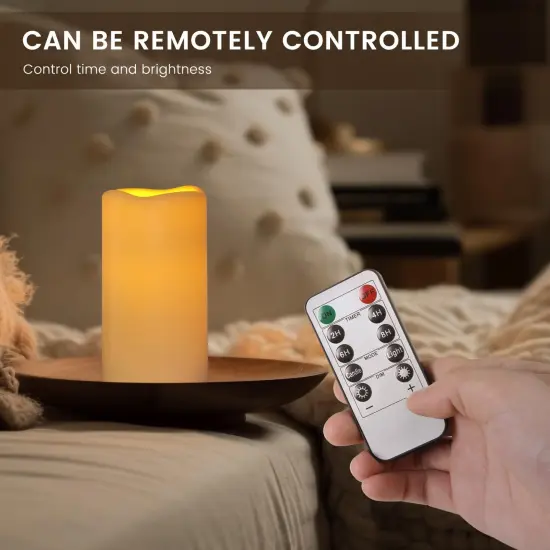 Large Outdoor Waterproof Flameless Candles with Remote Control,D3'' x H5.5'' Battery Operated Flickering LED Pillar Candle Plastic for Outdoor/Indoor Decoration Wedding, Party, Birthday (2PACK) {5}