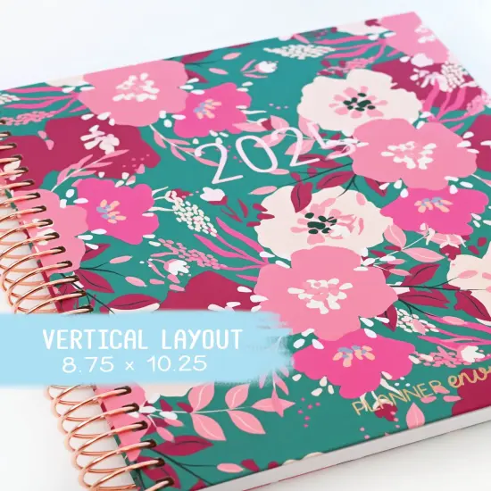 2025 Planner - Vertical Layout, Spiral Bound - "Teal & Pink Floral" (#305) {1}