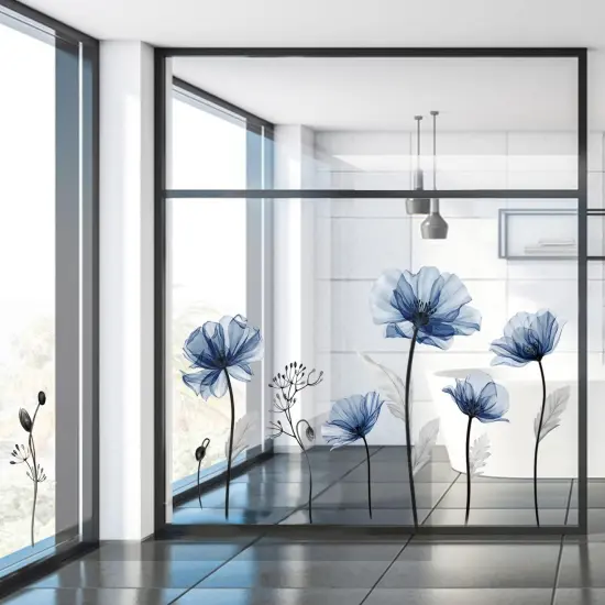 decalmile Large Blue Flower Wall Decals Floral Plants Wall Stickers Bedroom Living Room Kitchen Wall Decor Gifts for Mom {4}