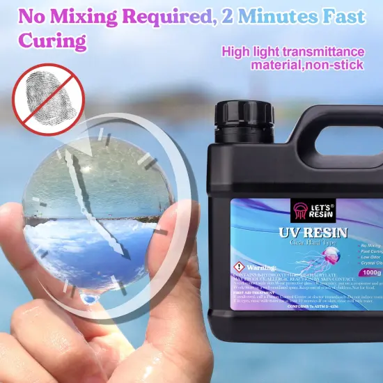 LET'S RESIN UV Resin, Upgraded 1,000g Crystal Clear UV Resin Hard, Low Odor Ultraviolet Epoxy Resin, UV Light Cure Solar Sunlight Activated Glue for Jewelry, Craft Decoration {3}