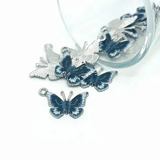 1, 4, 20 or 50 Pieces: Small Blue Enamel Butterfly Charms {1}