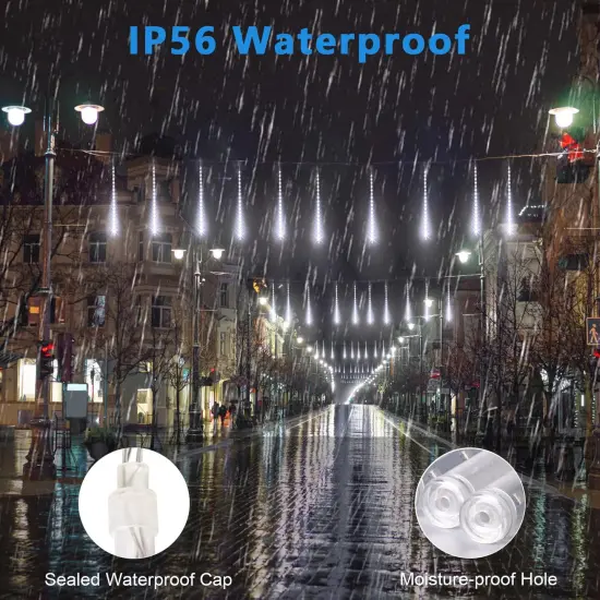 Aluan Christmas Lights Outdoor Meteor Shower Lights White 16 Inch 10 Tubes 360 LED Falling Rain Lights Waterproof Snowfall Dripping Icicle Lights for Xmas Tree Holiday Decoration Yard Porch Patio {3}