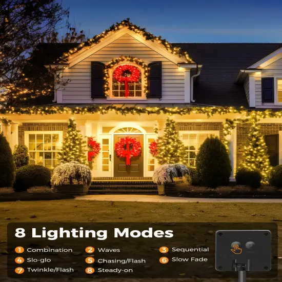 Minetom Solar String Lights for Outside - 40 FT 100 LED Christmas Solar String Lights with 8 Lighting Modes, IP65 Waterproof Solar Lights Outdoor, Solar Lights for Outside Tree Party Decor, Warm White {6}
