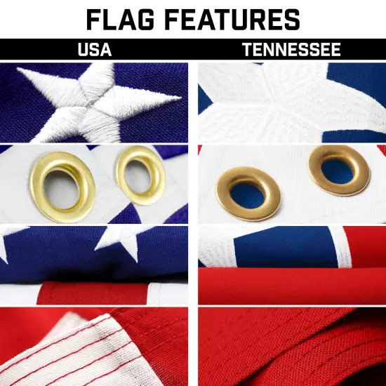 G128 Combo Pack: 25 Ft Telescoping Aluminum Flagpole (Black) & American and Tennessee Flags 3x5 Ft, Both StormFlyer Series Embroidered 220GSM Spun Polyester | Pole with Flags Included {3}