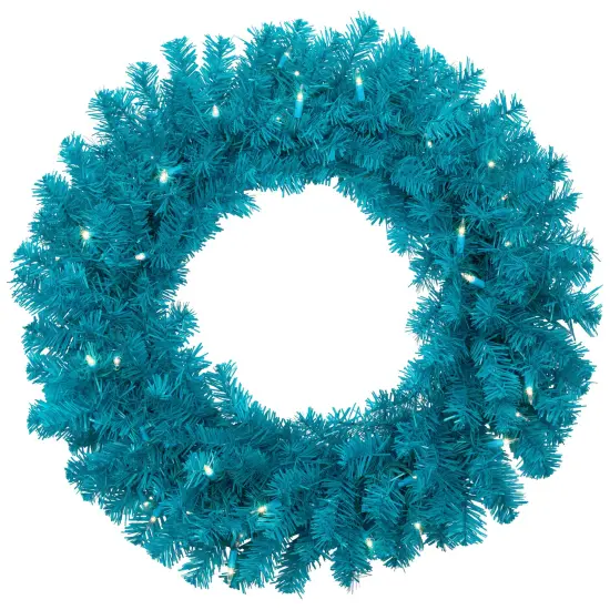 Northlight Pre-Lit Artificial Pine Christmas Wreath - 24" - Turquoise - Clear Lights Blue {3}