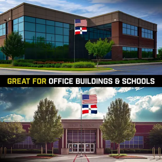 G128 Combo Pack: 20 Ft Telescoping Aluminum Flagpole (Black) & American and Dominican Republic Flags 3x5 Ft, Both ToughWeave Series Embroidered Polyester | Pole with Flags Included {5}