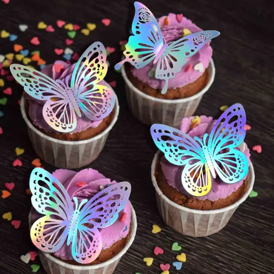 Laser Butterfly Wall Decor,48Pcs 2 Styles 3 Sizes,Removable Butterflies for Cake Cupcake Toppers, 3D Paper Butterfly Sticker Decorations for Birthday Baby Shower Girl Room Nursery Decals {3}