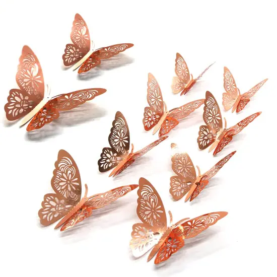 FOMTOR 3D Butterfly Wall Stickers Rose Gold Butterfly Decorations for Home Decor Cake Decorations Room Decorations Party Wedding Decor (24 Pcs) {1}