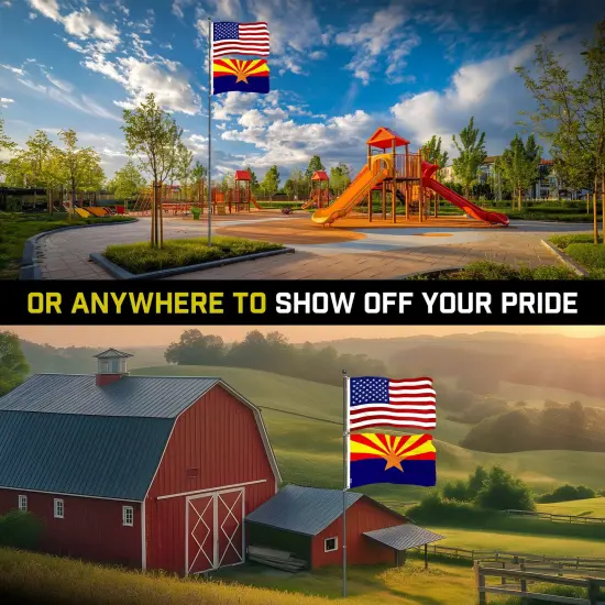 G128 Combo Pack: 20 Ft Telescoping Aluminum Flagpole (Black) & American and Arizona Flags 3x5 Ft, Both ToughWeave Series Embroidered Polyester | Pole with Flags Included {6}