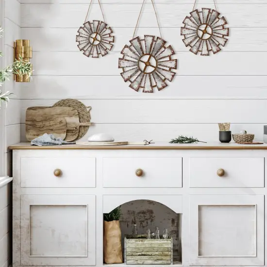 Yookeer 3 Pcs Wood Windmill Wall Decor Farmhouse Wall Decor Hanging Decoration Wooden Windmill Kitchen Decor Rustic Wall Decor Living Room Sculpture Art for Bedroom Nursery Home Decor(Farmhouse) {5}