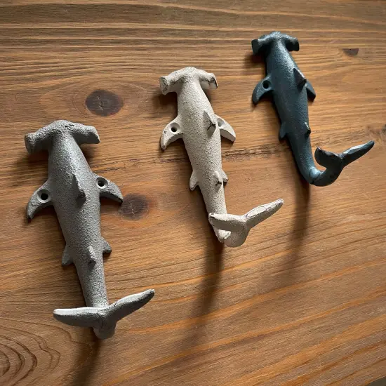 Hammerhead Shark Wall Hooks Set &ndash; Cast Iron Nautical Decor, 5 Inches High {6}