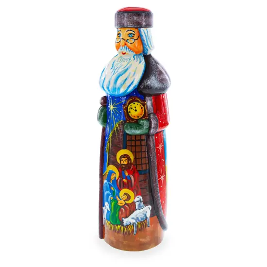 Nativity Scene Hand Carved Ukrainian Solid Wood Santa Figurine 11 Inches {3}
