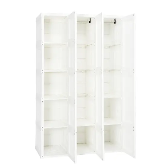 White ABS Foldable Armoire Wardrobe Closet with 2 Retractable Rods and 10 Cubes {6}