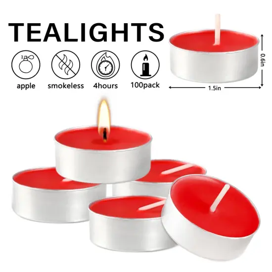 Red Scented Tealight Candles - 100 Pack Votive Candles Bulk - Apple Fragrance Tea Light Candle Gift Set for Holiday, Wedding and Home - 4 Hour {6}