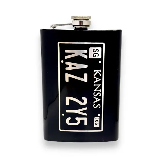 8oz BLACK Kansas License Plate Flask {1}