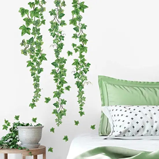 decalmile Hanging Vine Wall Decals Evergreen Ivy Leaves Wall Stickers Bedroom Living Room Sofa TV Background Wall Art Decor {1}