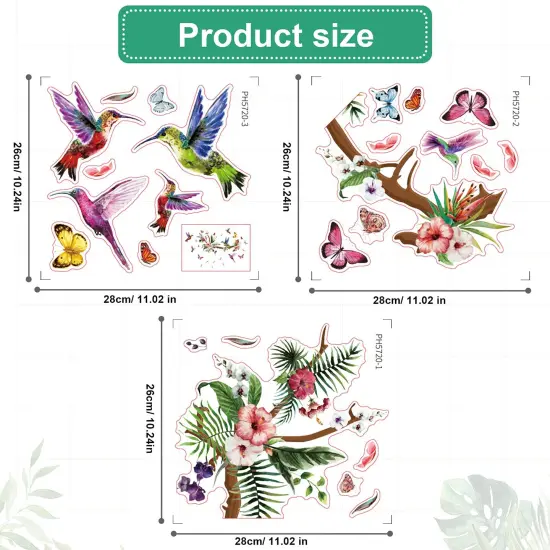 Hummingbirds Wall Decals Peel and Stick Birds Vinyl Wall Stickers Butterfly Flowers Colorful Wall Stickers Hummingbird on The Tree Branch Flower Decals Garden Living Room Bedroom TV Wall Decorations {6}