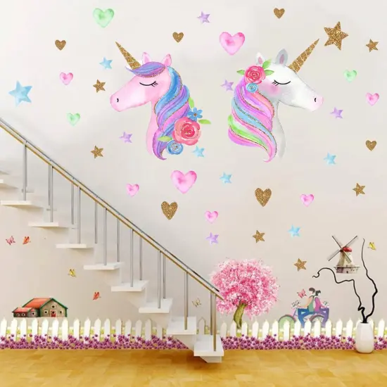 Unicorn Wall Decal,Large Size Unicorn Wall Sticker Decor for Gilrs Kids Bedroom Birthday Party {3}