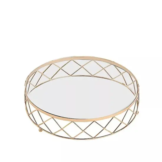 Gold Clear 16 in Round Metal Glass Geometric CAKE STAND Wedding Home Decorations {1}