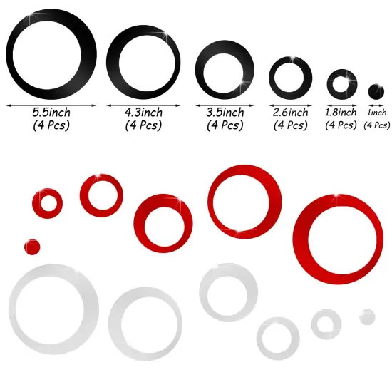 Outus 72 Pieces Wall Stickers Acrylic Circle Mirror Removable Round Dots Mirror Wall Decoration Wall Decals Murals for Home Living Room Bedroom Decor(Silver, Red, Black) {6}