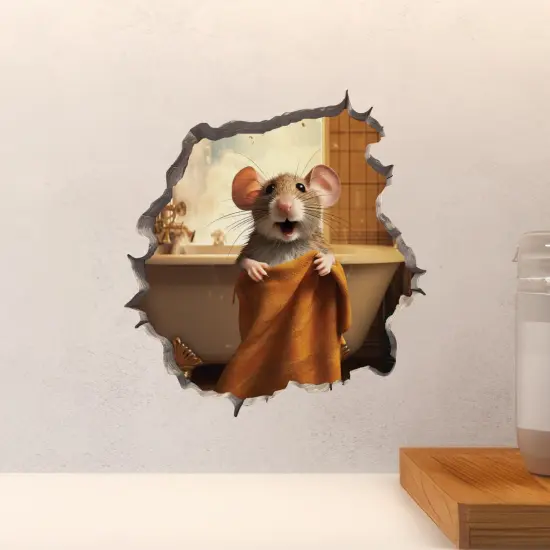 Bathroom Towel Mouse Wall Hole Decal - Wall Sticker with 3D Effect - Fun Gift Idea {6}