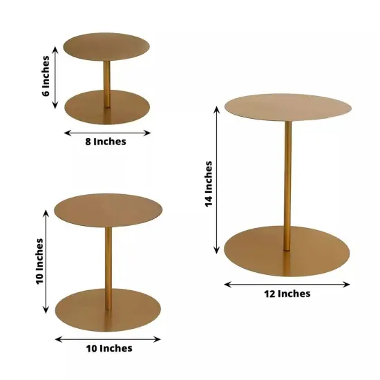 3 Gold Round Metal CUPCAKE STANDS Dessert Display Riser Party Events Decorations {3}