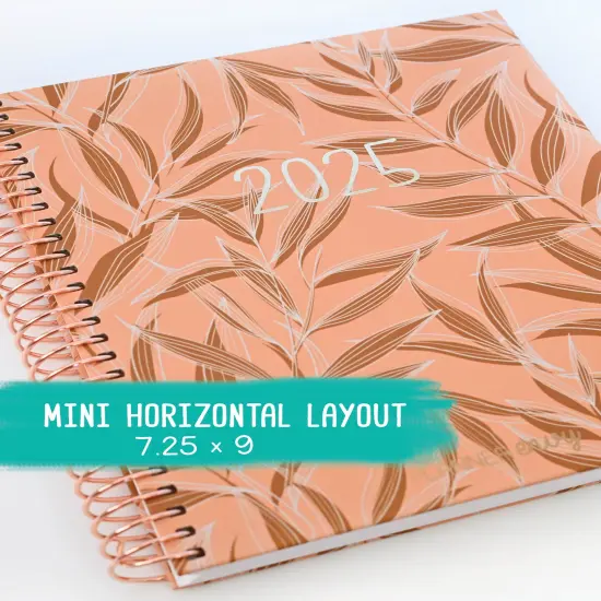 2025 Planner - Mini Horizontal Layout, Spiral Bound - "Golden Leaves" (#407) {1}