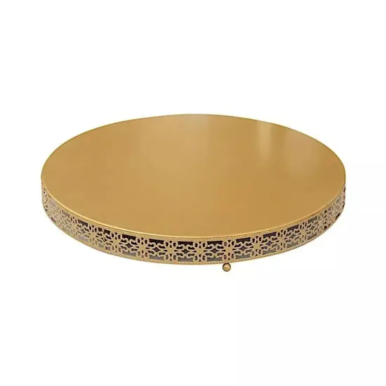 20 in Gold Metal Fleur De Lis Round CAKE STAND Dessert Display Pedestal Party {1}