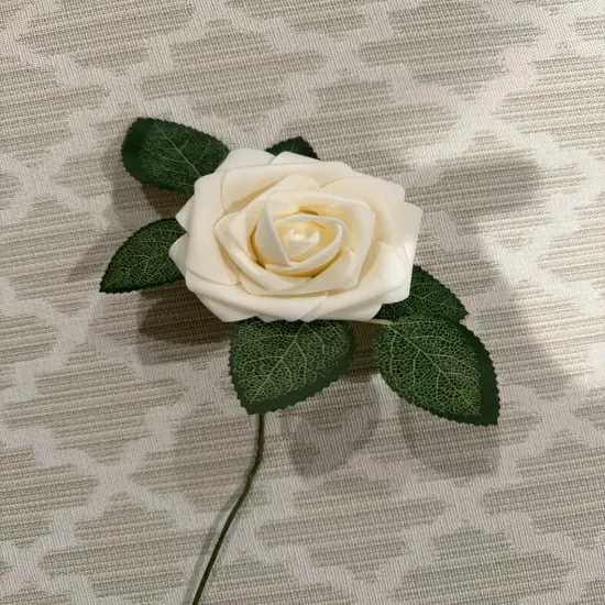 25pcs Fake Ivory White Roses Artificial Rose Heads with Stems Lifelike Foam Flowers DIY Wedding Bouquets Wedding Party Decor {2}