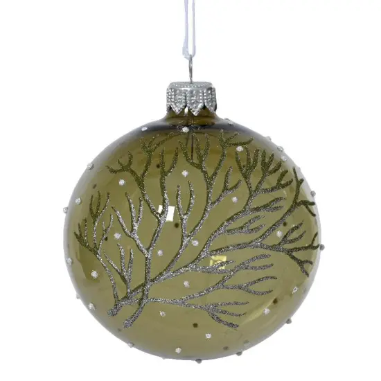 Enamel Branch Glass Ornament Set - 80mm - White Mint & Green {2}