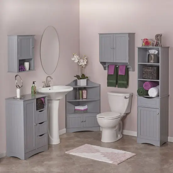 Gray 2-Door Bathroom Wall Cabinet with Towel Bar {3}