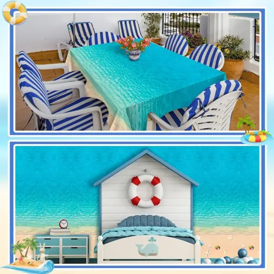 Summer Beach Tablecloth Roll with Cutter Box 100 Ft X 54 Inch Beach Themed Party Tablecover Disposable Beach Ball Plastic Tablecloth Ocean Backdrop for Summer Beach Pool Birthday Party Supply {5}