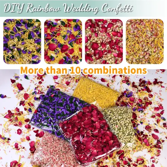 40+ Cups Real Biodegradable Flower Petal Wedding Confetti, 5 QT 5 Kinds Colorful Mixed Petal Confetti with Dried Rose Petal & Jasmine Buds {2}