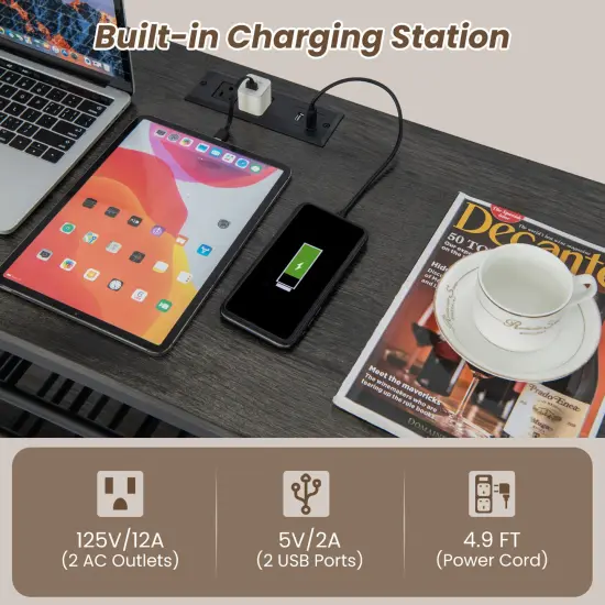 Wine Rack with Charging Station, 21-Bottle Capacity, 8 Glass Holders, and 3 Shelves Grey {6}