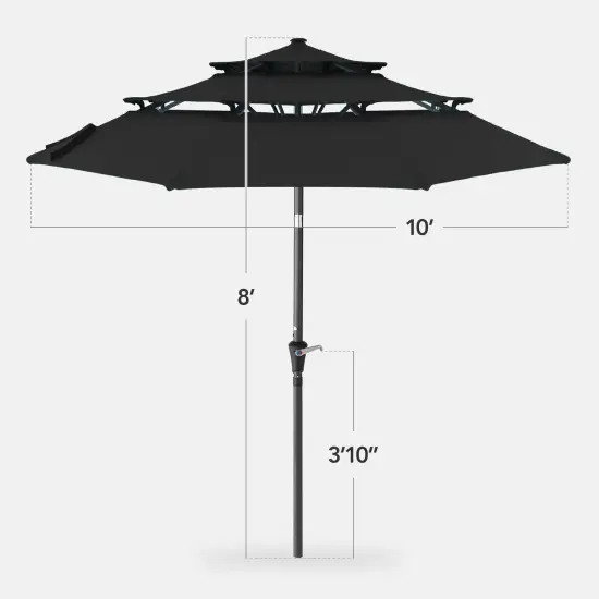 Best Choice Products 10ft 3-Tier Patio Umbrella, Market Sun Shade w/ Tilt Adjustment, Easy Crank Black {2}