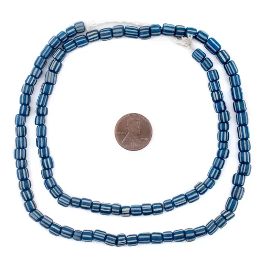 The Bead Chest Java Gooseberry Beads - Full Strand of Striped Glass Beads (Blue, 4mm) {2}